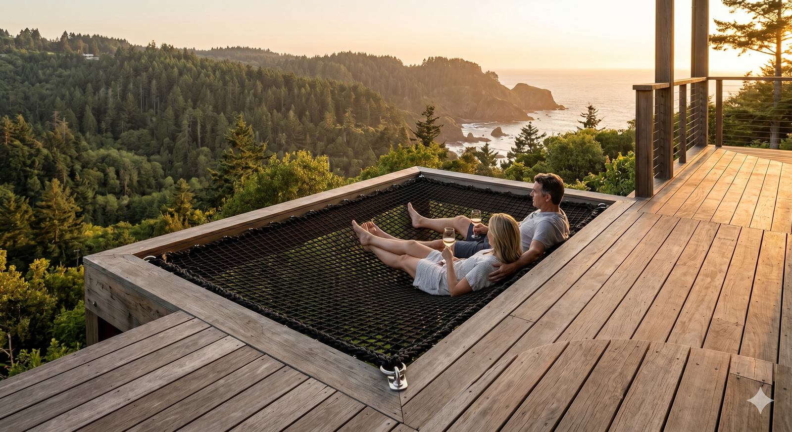 Hammock Net on Forest Deck at Sunset